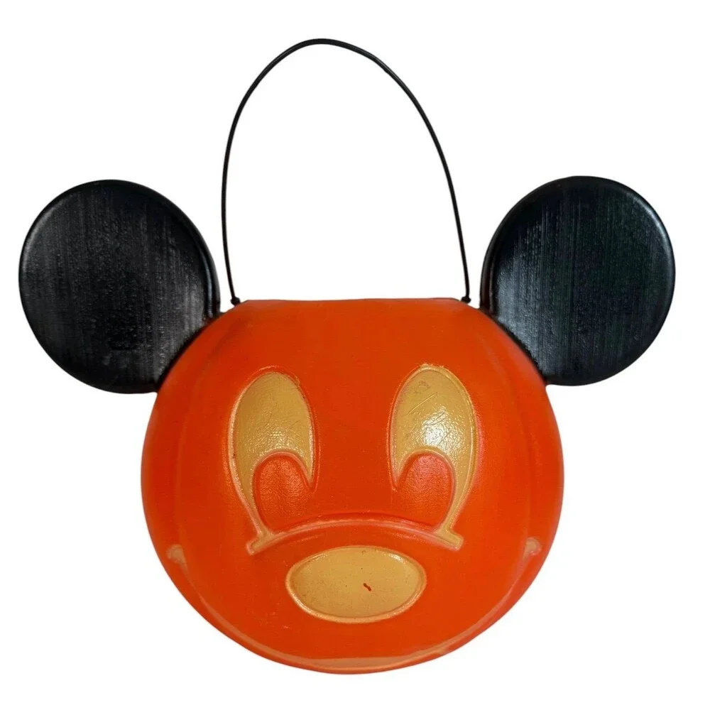 Disney Mickey Mouse Trick or Treat Pumpkin Halloween Candy Bucket Pail Vintage